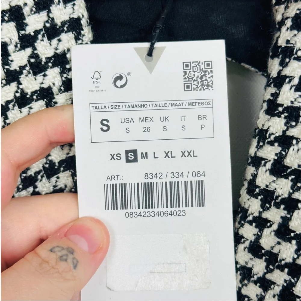 ZARA Tweed Houndstooth Lace Up Open Back Preppy Academia Blazer Mini Dress S - Picture 14 of 16